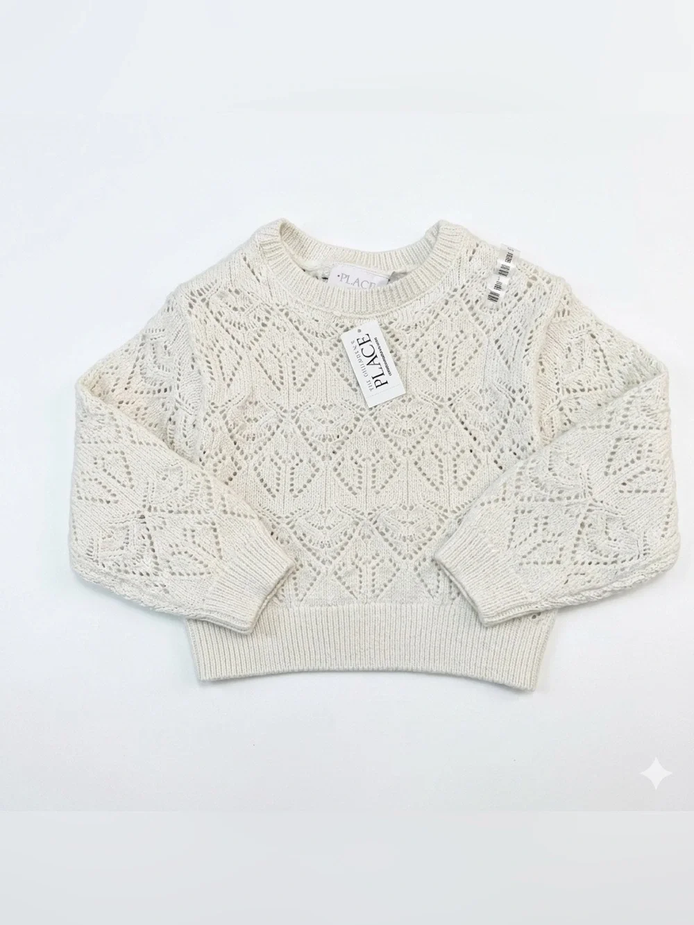The Children's Place Girls 4 Cream Openwork Glimmer Crewneck Sweater